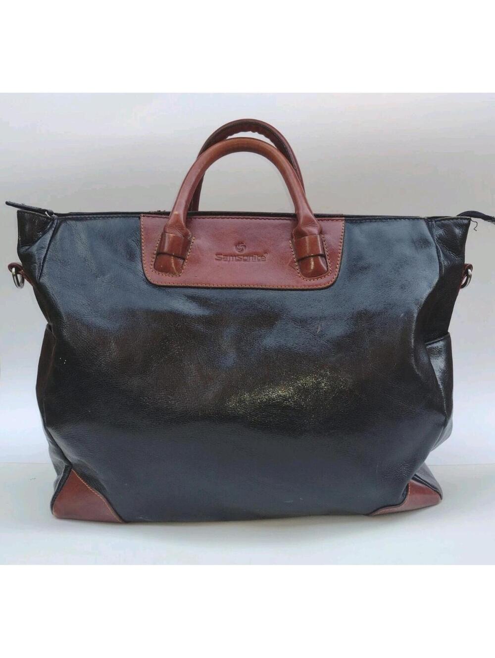 Samsonite Large Leather Tote Bag Black Brown Heritage Business Travel 921515